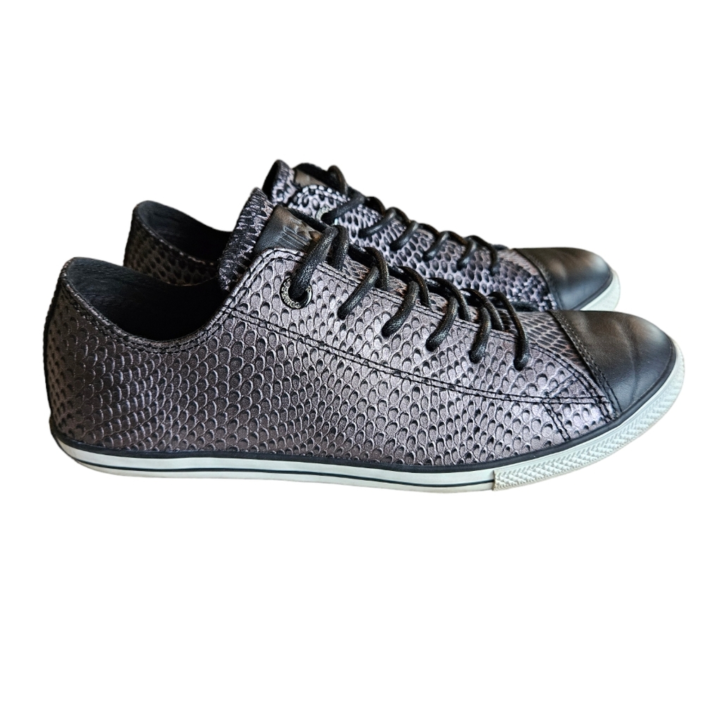 Convers All Star low top leather black silver pewter purple snakeskin size 7